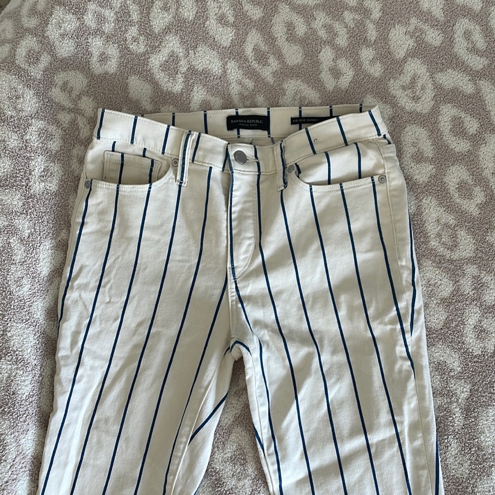 Pin Stripe white and blue skinny jeans